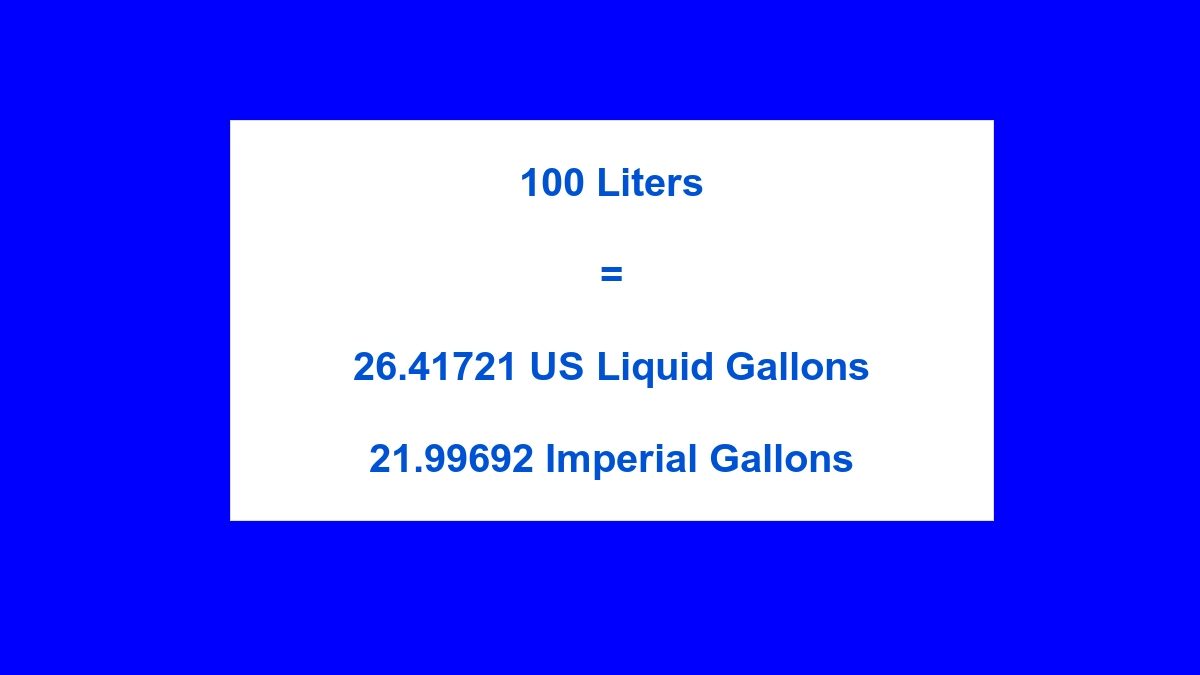 Gallons – 100 Liters to Gallons