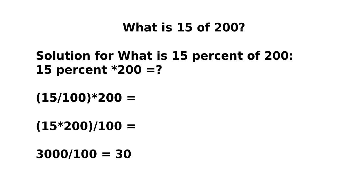 What is 15 of 200? What is 15 Percent of the 200,and Calculated Percent