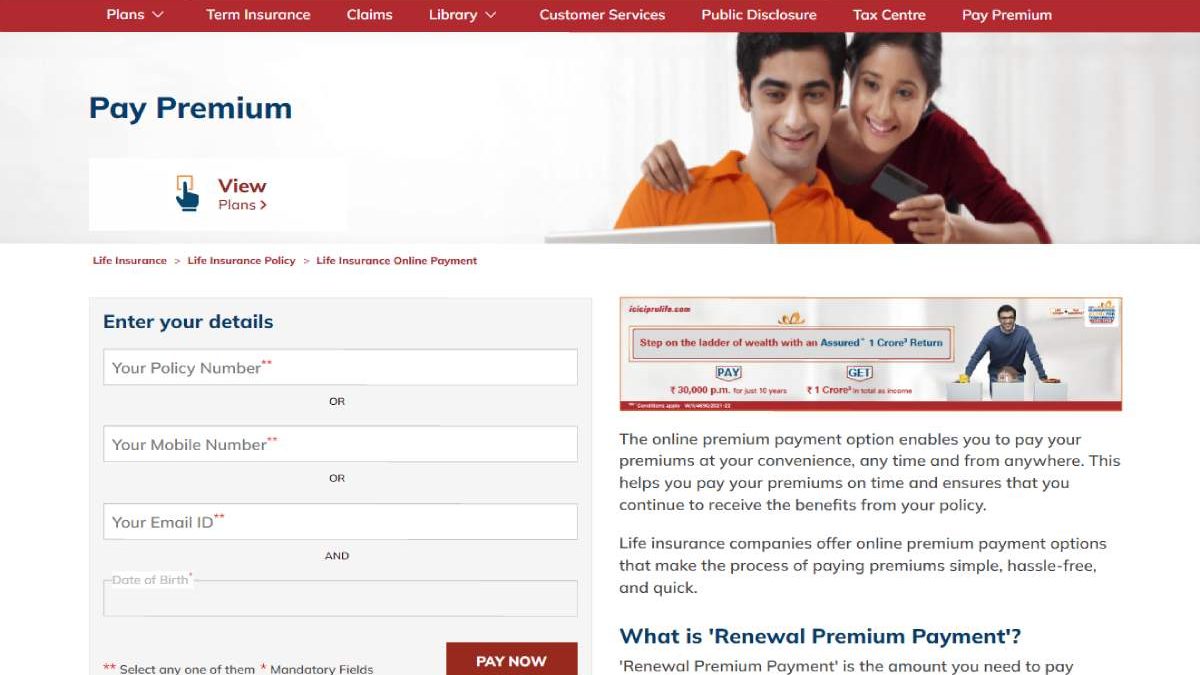ICICI Prudential Premium Easy Payment